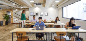 Hive Sheung Wan Coworking Space Hot Desks, calming wood-based interior, natural light, spacious working environment